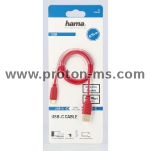 Hama Flexi-Slim Charging/Data Cable, USB Type-C - USB 2.0, 0.75 m, chilli peper