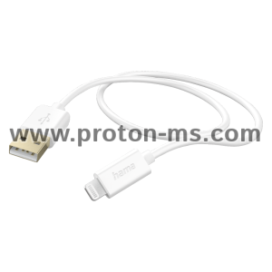 Кабел за зареждане HAMA, USB-А - Lighntning, Apple iPhone, 1.5м, Позл.конектори, Бял