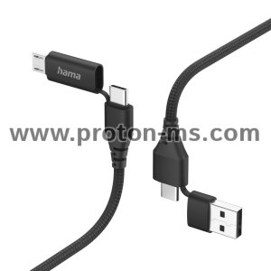 Hama 4-in-1 Multi Charging Cable, USB-C and USB-A - USB-C and Micro-USB, 1.5 m