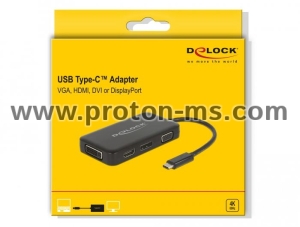 4in1 Adapter Delock 63929 USB-C - VGA / DVI / Displayport / HDMI Socket, Black