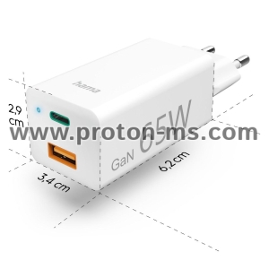 Универсално зарядно за лаптоп Hama USB-C, GaN, Power Del. (PD), 5-20V/65W