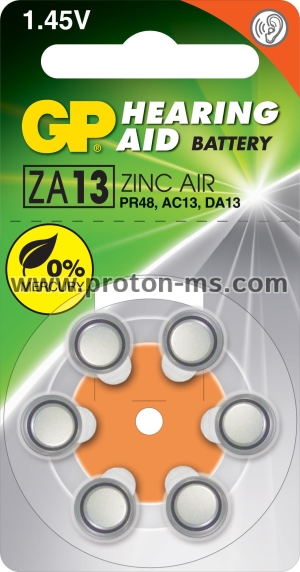 Батерия цинково въздушна GP ZA13 6 бр. бутонни за слухов апарат в блистер