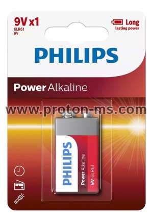 Алкална батерия PHILIPS Power, 6LR61P1B / 10, 6LR61, 9V, 1 брой/блистер