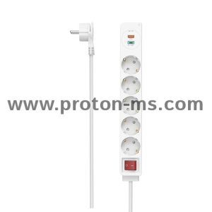 Hama Power Strip, 5-Way, USB-C/A 18 W, PD/QC™, Switch, Flat Plug, 1.4 m, wht