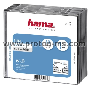 Hama Slim CD кутийки за дискове, опаковка от 10 бр, прозрачен/черен