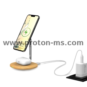 j5create Wood Grain 2-in-1 Magnetic Wireless Charging Stand