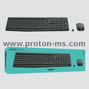 Kомплект безжични клавиатура с мишка Logitech MK235, Черен