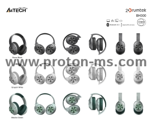 Блутут слушалки A4tech BH300, Bluetooth V5.3, 2Drumtek, Сиви