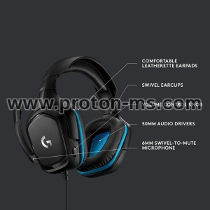 Gaming Earphone Logitech G432, Microphone, Black