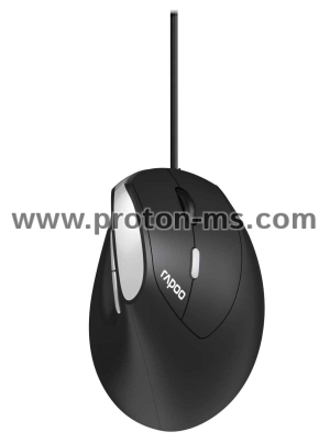 Вертикална ергономична мишка RAPOO EV200, С кабел, Черна