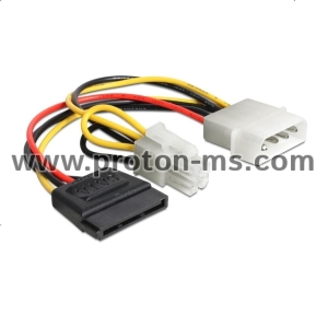 Cable DeLock Power Molex 4 pin male to SATA 15 pin female + P4 male, 15 cm