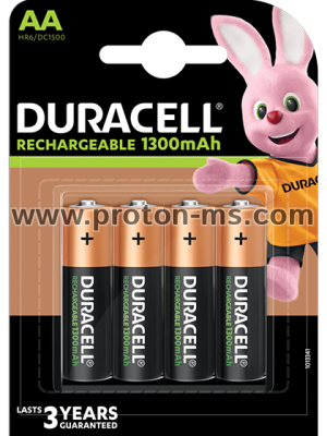Rechargeable battery DURACELL R6 AA, 1300mAh NiMH, 1.2V, pcs. pack 1.5V
