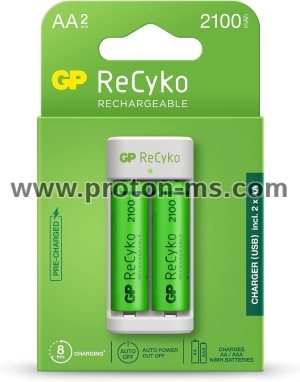 GP ReCyko 4-Slot E211 USB Charger (w/ 2&#039;s 2100mAh AA Batteries)