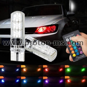 Габаритни LED крушки - 2 бр. в комплект T10 RGB с дистанционно управление