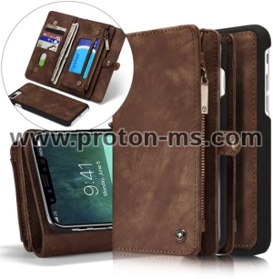 Луксозен Кожен Калъф за iPhone X CaseMe 2 in 1 Luxury Leather Magnetic Wallet Case Flip Cover With Card Holder Phone Bag