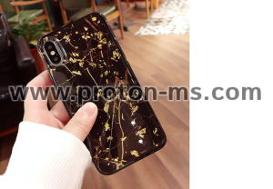 Силиконов Кейс за iPhone X Lovebay Luxury Gold Foil Glitter Marble Stone Phone Cases Black