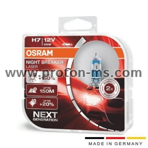 Комплект 2 халогенни крушки Osram H7 Night Breaker Laser +150%, 12V, 55W